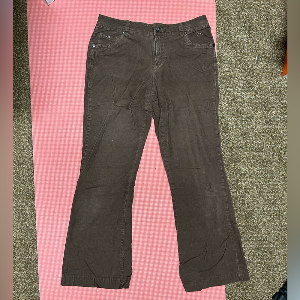 Brown corduroy flare pants low rise